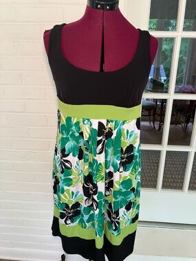 J.B.S. Black and Green Floral Empire Waist Dress